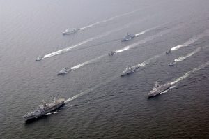 090608-N-0793R-001 BALTIC SEA (June 8, 2009) The amphibious command ship USS Mount Whitney (LCC/JCC 20) leads a formation of ships from 12 different countries on the first day of the Baltic Operations (BALTOPS) exercise. This is the 37th iteration of BALTOPS and is intended to improve interoperability with partner nations by conducting realistic training at sea with the 12 participating nations. U.S. Navy photo by Michael Rumbach/Released)