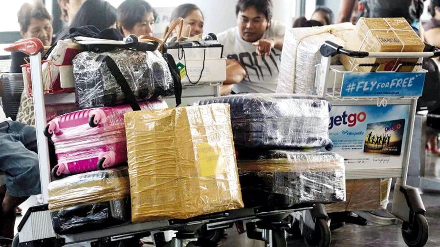 Cling-wrapped baggage