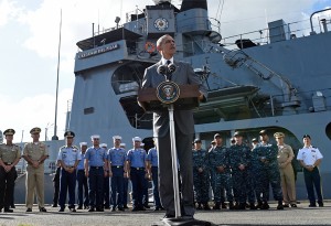 U.S. President Barack Obama delivers remarks after touring the BRP Gregorio Del Pilar at Manila Harbor in Manila, Philippines, November 17, 2015. AP/Susan Walsh