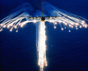 A Hercules deploying flares, sometimes referred to as Angel Flares due to the characteristic pattern. Image source: Wikipedia