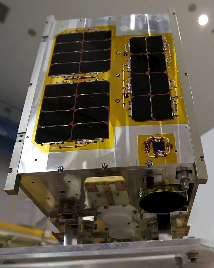 DIWATA-1, Philippines' first micro satellite for multi spectral high precision earth observation, is seen during a media tour at the Japan Aerospace Exploration Agency (JAXA) Tsukuba Space Center in Tsukuba, north of Tokyo, Japan, January 13, 2016. Yuya Shino, Reuters
